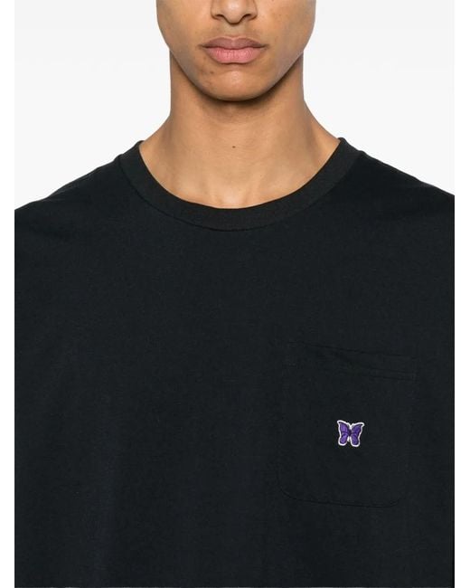 Needles Blue Logo-Embroidered T-Shirt for men