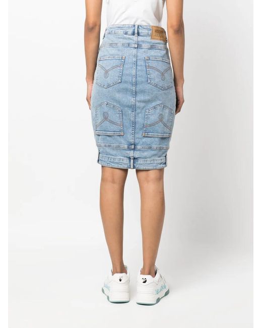 Moschino Blue Fitted Washed-Denim Skirt