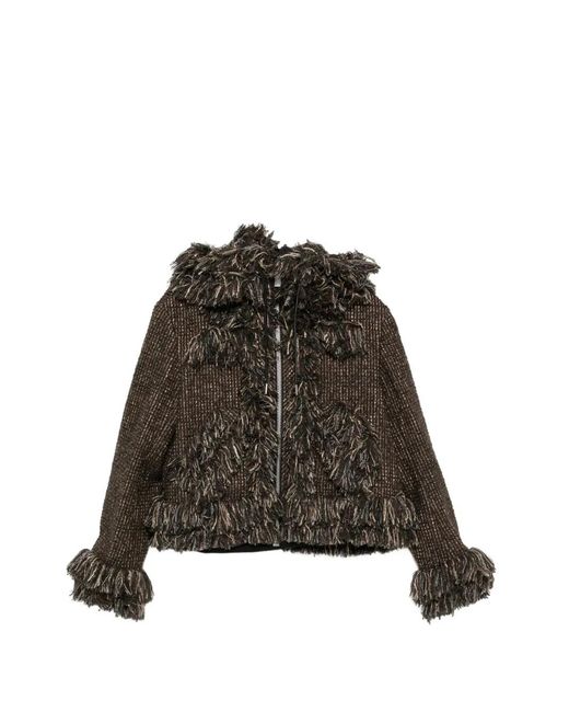 Sacai Brown Fringe-Trimmed Hooded Jacket