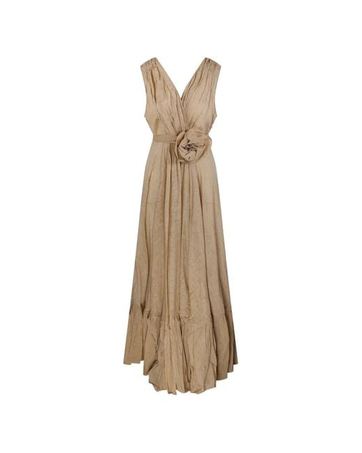 Mes Demoiselles Natural Flower-Detail V-Neck Dress