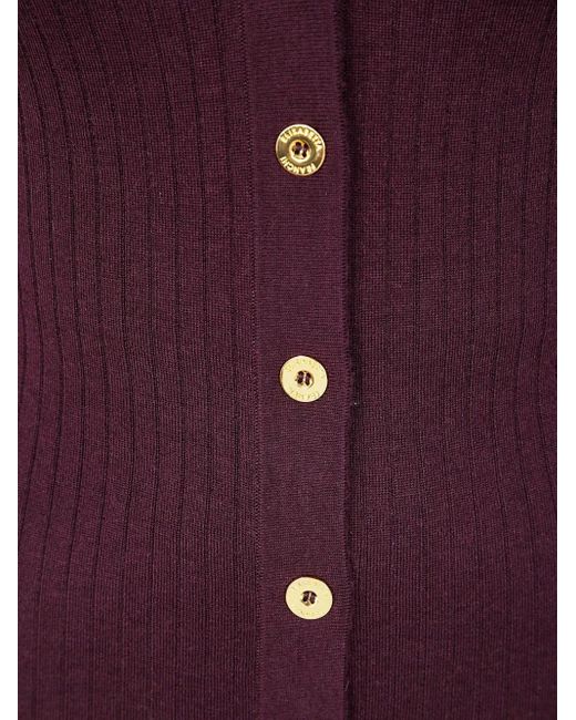 Elisabetta Franchi Purple Ribbed-Button Cardigan