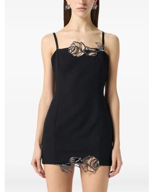 Blumarine Rose-embroidered Mini Dress in Black | Lyst