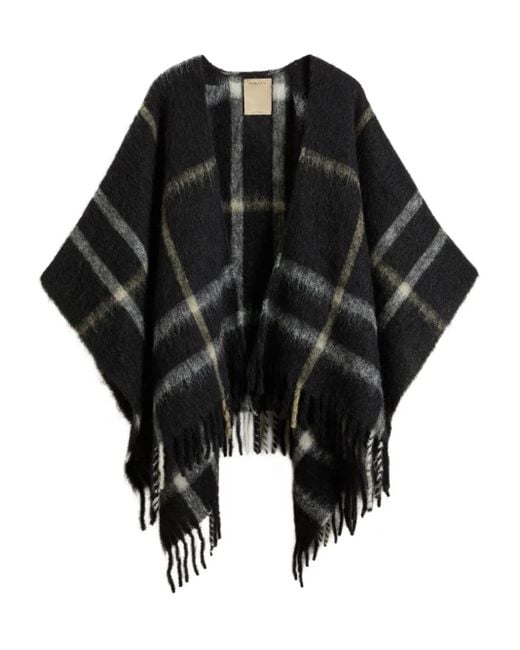 Woolrich Geborstelde Geruite Cape in het Black