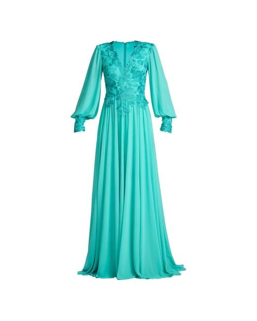 Tadashi Shoji Blue Floral V-Neck Maxi Dress