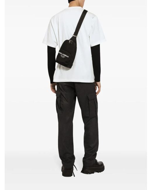 Dolce & Gabbana T-Shirt aus Baumwoll-Jersey mit Logoprint und Applikation in White für Herren