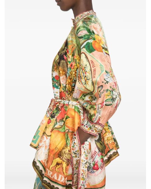 Camilla Metallic Graphic-Print Belted Shirt