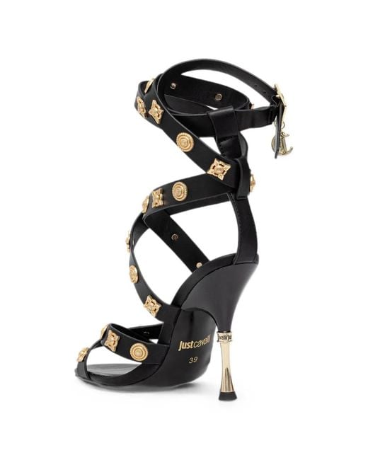 Just Cavalli Black Sandales À Bride Enveloppante Et À Ornements