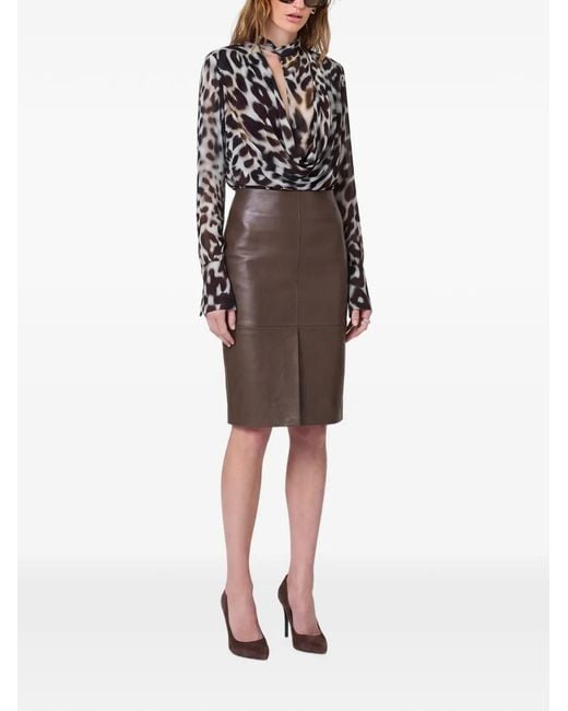 Nicholas White Leopard-Print Draped Blouse