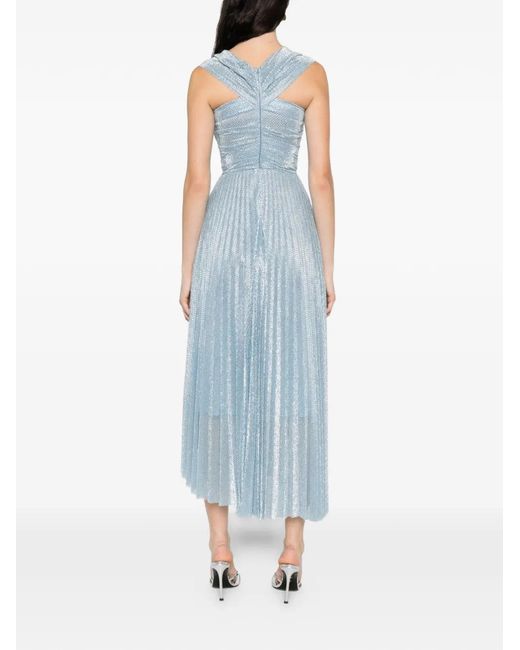 Talbot Runhof Blue Draped Pleated Midi Dress
