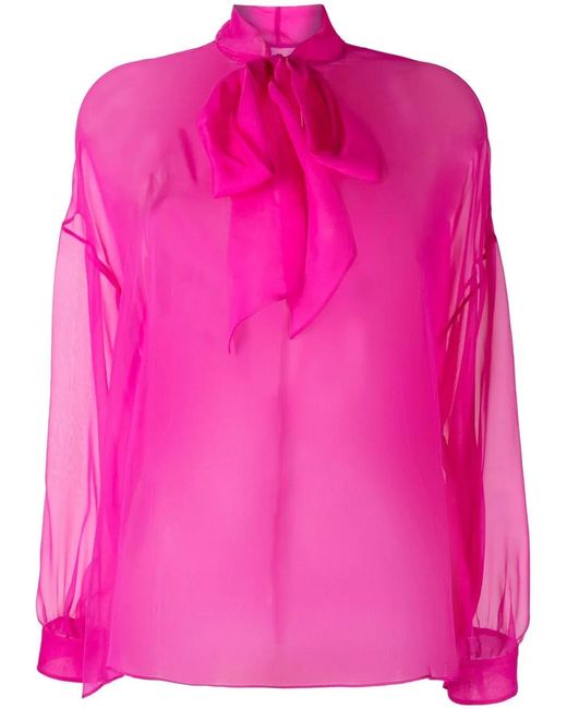 Valentino Garavani Pink Tie-Fastening Sheer Blouse
