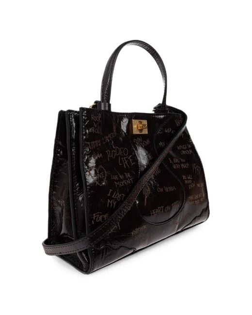 Zadig & Voltaire Black Graffiti-Print Leather Tote Bag