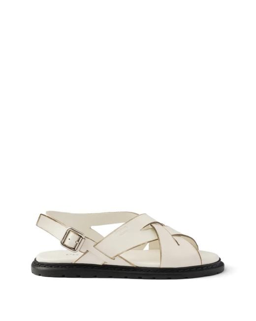 Prada White Antiqued Leather Sandals