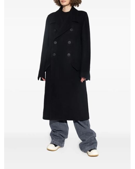Rick Owens Black Double-Breasted Wool Coat