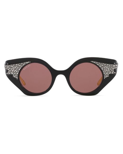 Gucci Brown Crystal-embellished Cat-eye Sunglasses