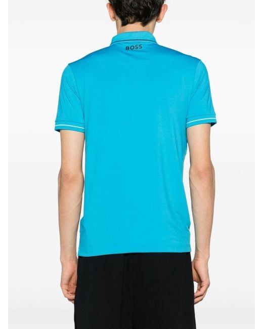 Boss Blue Logo-print Stretch Polo Shirt for men
