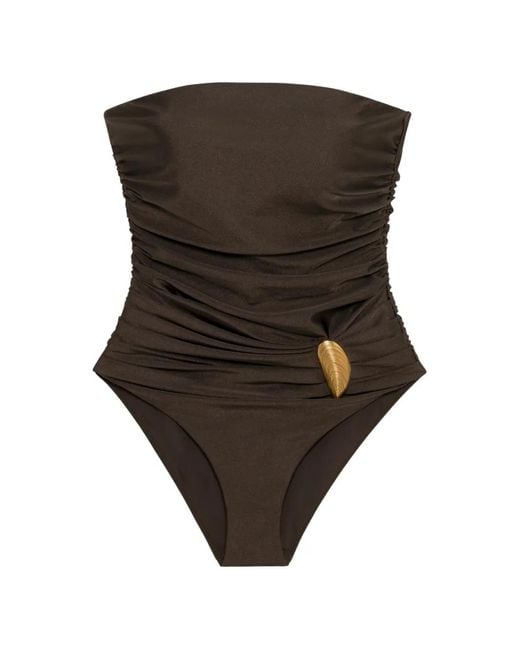 Jonathan Simkhai Black Lorena Shell-Embellished Strapless Swimsuit