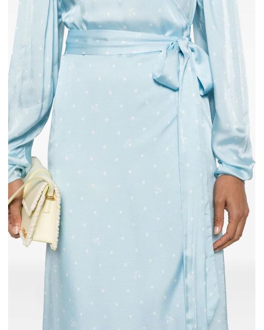 ROTATE BIRGER CHRISTENSEN Blue Polka-Dot Wrap Dress