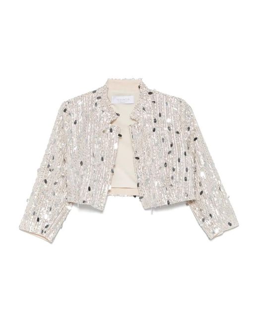 DE SANTIS White Sequin-Embellished Cropped Jacket