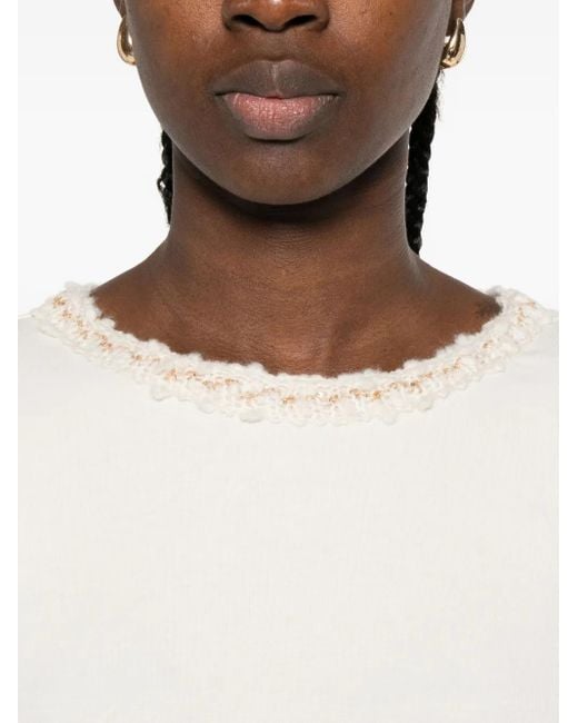 Fabiana Filippi White Embellished Three-Quarter Sleeve T-Shirt
