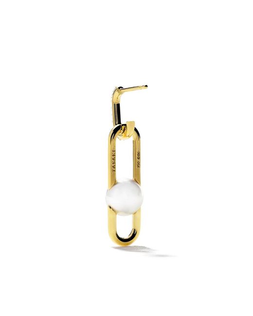Tasaki Metallic 18Kt Fine Links Collection Line Akoya Pearl And Diamond Earrings