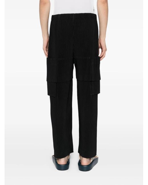 Homme Plissé Issey Miyake Black Multi-Pocket Trousers With Adjustable Waistband And Flap Pockets for men