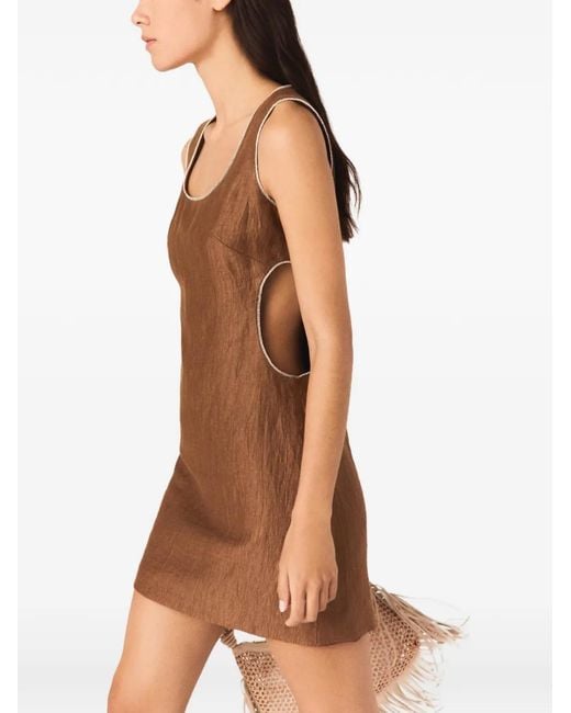 Maje Brown Short Linen-Blend Dress