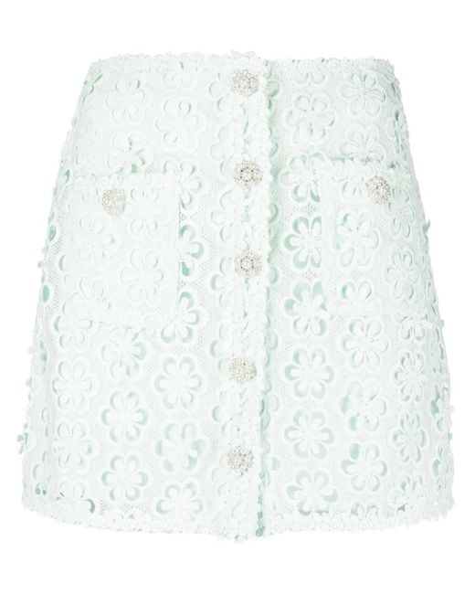 Self-Portrait White Mini Skirt With Lace Detail