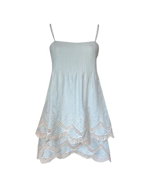 Lug Von Siga Blue Artemis Embroidery-Embellished Tiered Mini Dress