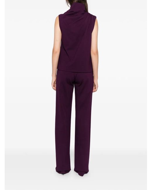 Saiid Kobeisy Purple Pleated Shoulder Top Pants Ensemble