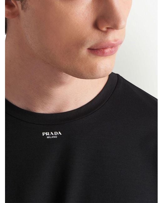 Prada Black Logo-print Crewneck Stretch-cotton T-shirt X for men