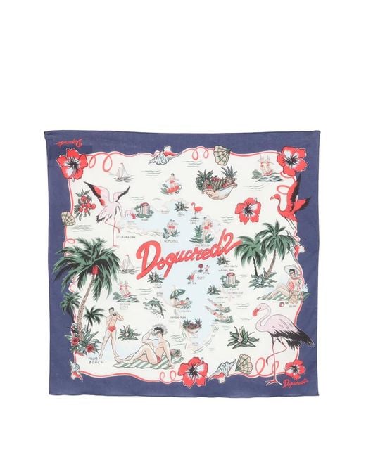 DSquared² White Floral-Print Scarf for men