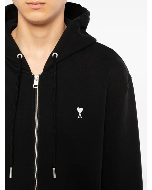AMI Black Logo-Embroidered Hoodie