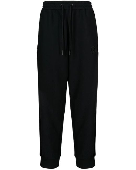 Giorgio Armani Black Logo-Embroidered Tapered Track Pants for men