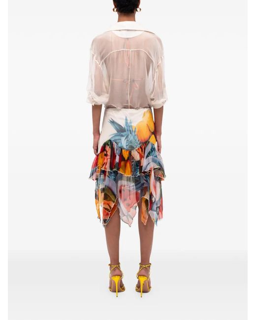 Donde Esteban White Printed Chiffon Shirt