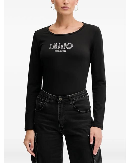 Liu Jo Black T-Shirt Orné De Perles À Manches Longues