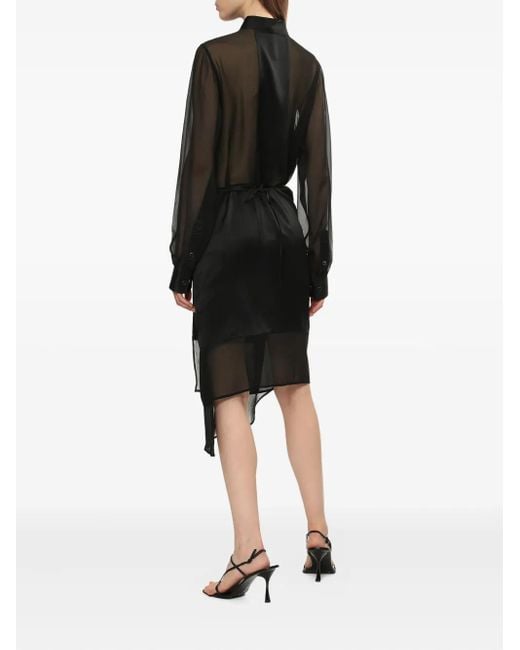 Vestido asimétrico de seda con capa de gasa Helmut Lang de color Black