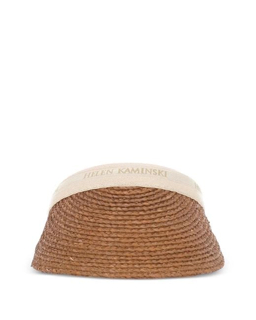 Helen Kaminski Brown Bianca Logo Raffia Visor Hat