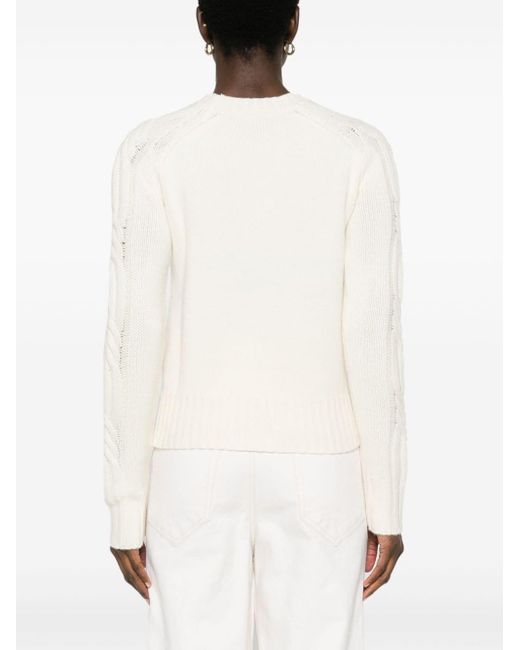 Max Mara White Cable-Knit-Detail Cashmere Jumper