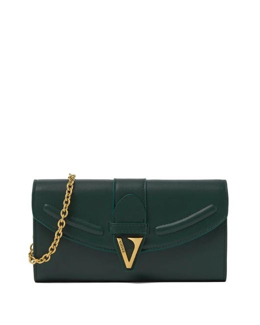 Versace Green V-Logo Leather Wallet