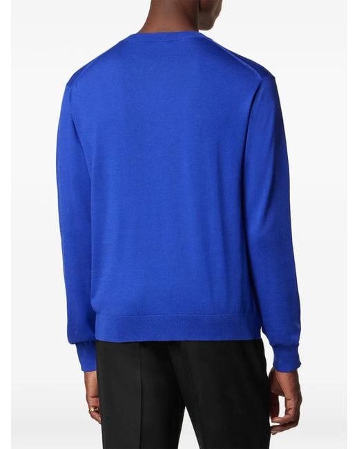Versace Blue Silk-Cotton Knit V-Neck Sweater for men