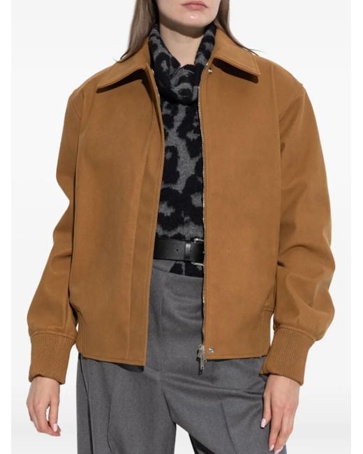 Stella McCartney Brown Collared Ribbed-Trim Jacket