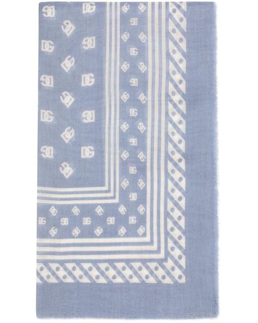 Dolce & Gabbana Blue Silk And Cashmere Blend Print Scarf