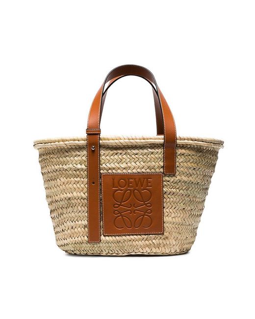 Loewe Multicolor Logo Medium Raffia Basket Bag With Leather Trim
