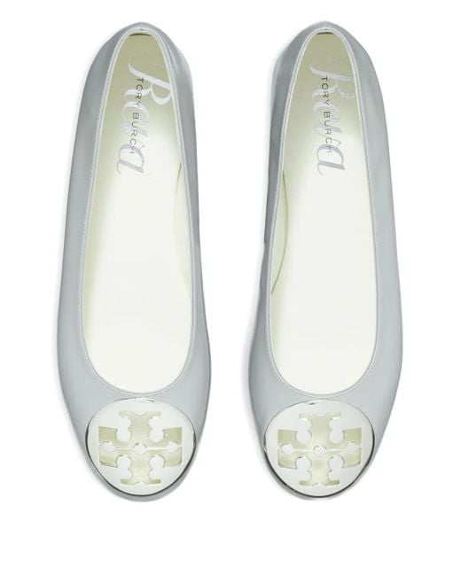 Tory Burch White Reva Logo-Plaque Ballet Flats