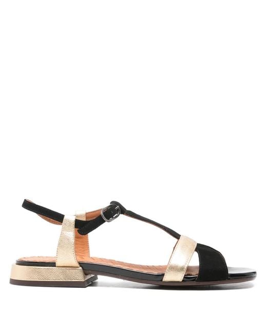 Chie Mihara Brown T-Strap Metallic-Effect Flat Sandals