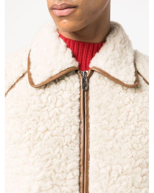 Fendi Natural Two-way Zip Shearling Jacket for men