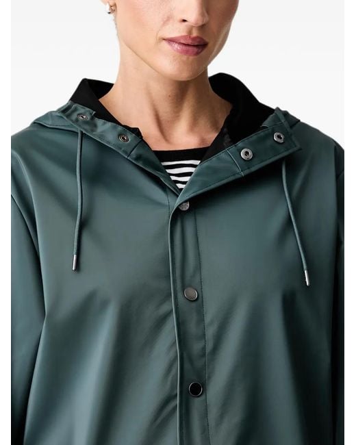 Rains Green Hooded Press-Stud Coat