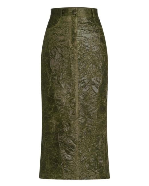 Silvia Tcherassi Green Layan Crumpled Midi Skirt
