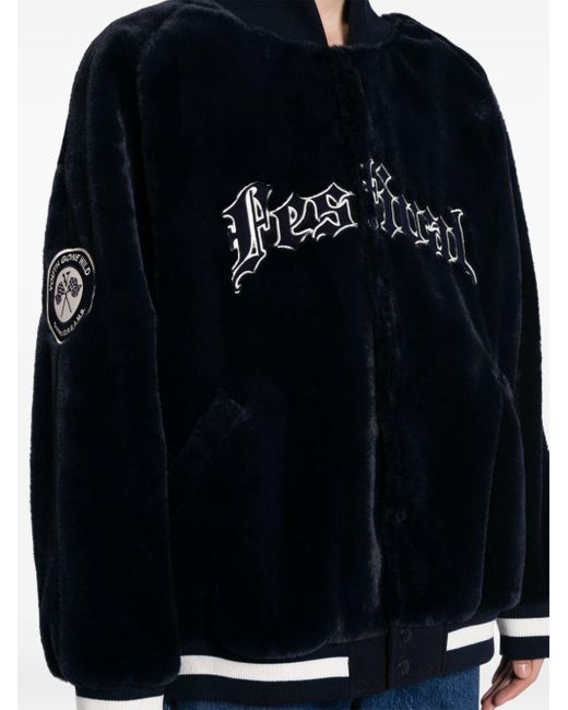 FIVE CM Blue Logo-embroidered Faux-fur Baseball Jacket for men