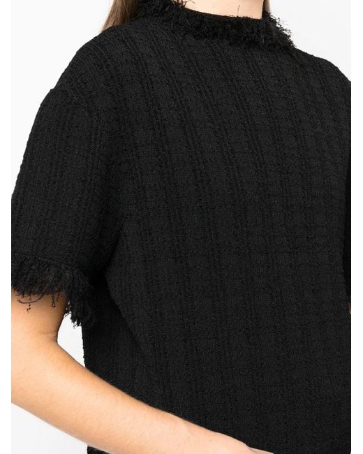 Proenza Schouler Black Frayed-Edge Short-Sleeve Jumper